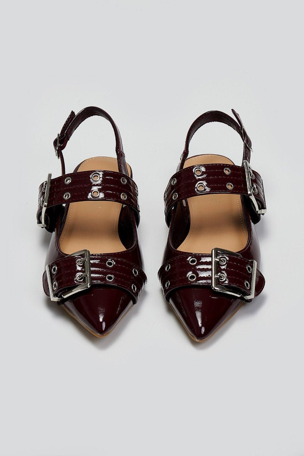 Μπαλαρίνες μυτερές λουστρίνι με τοκάδες - Burgundy - thefashionproject.gr - Ideal shoes