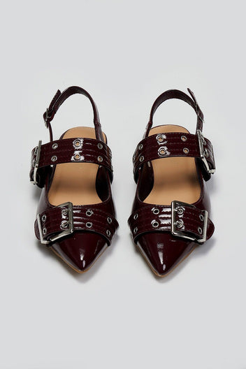 Μπαλαρίνες μυτερές λουστρίνι με τοκάδες - Burgundy - thefashionproject.gr - Ideal shoes