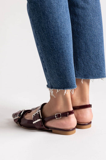 Μπαλαρίνες μυτερές λουστρίνι με τοκάδες - Burgundy - thefashionproject.gr - Ideal shoes