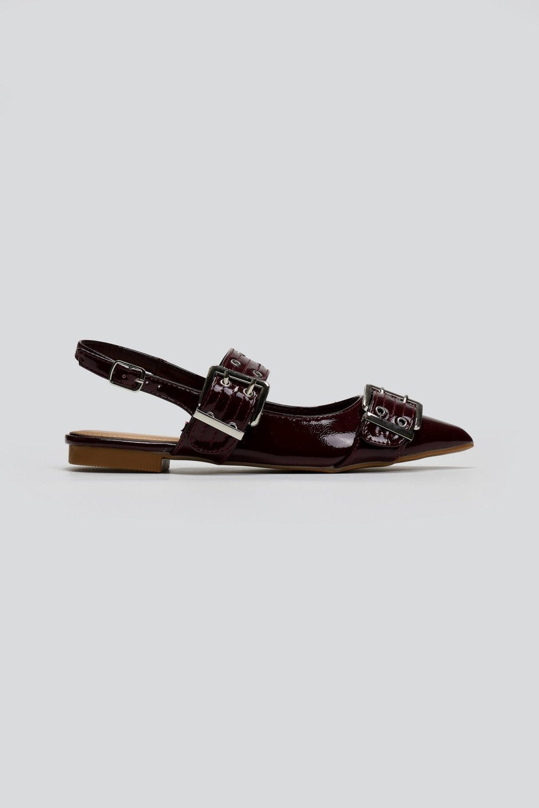 Μπαλαρίνες μυτερές λουστρίνι με τοκάδες - Burgundy - thefashionproject.gr - Ideal shoes
