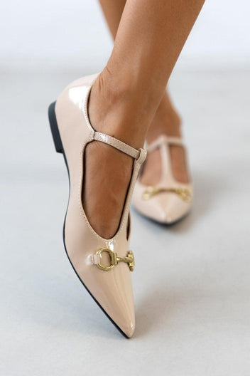 Μπαλαρίνες μυτερές λουστρίνι - Μπεζ - thefashionproject.gr - Bellamica