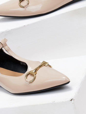 Μπαλαρίνες μυτερές λουστρίνι - Μπεζ - thefashionproject.gr - Bellamica
