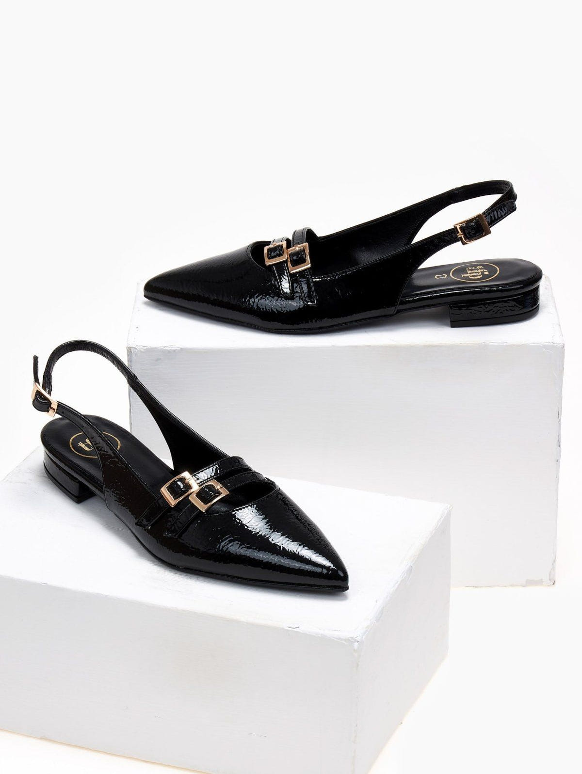 Μπαλαρίνες μυτερές λουστρίνι TFP - Μαύρο - thefashionproject.gr - TFP