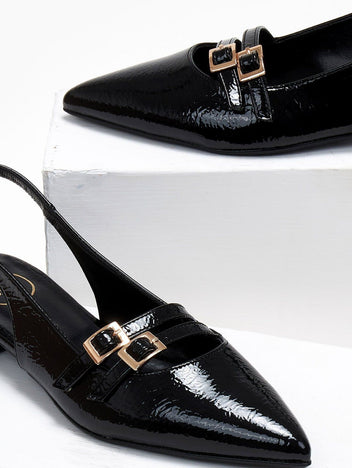 Μπαλαρίνες μυτερές λουστρίνι TFP - Μαύρο - thefashionproject.gr - TFP