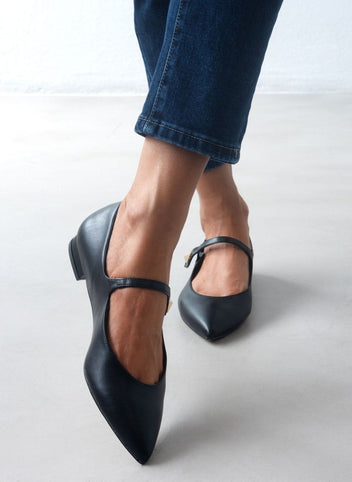 Μπαλαρίνες μυτερές Mary Janes TFP - Μαύρο - thefashionproject.gr - TFP