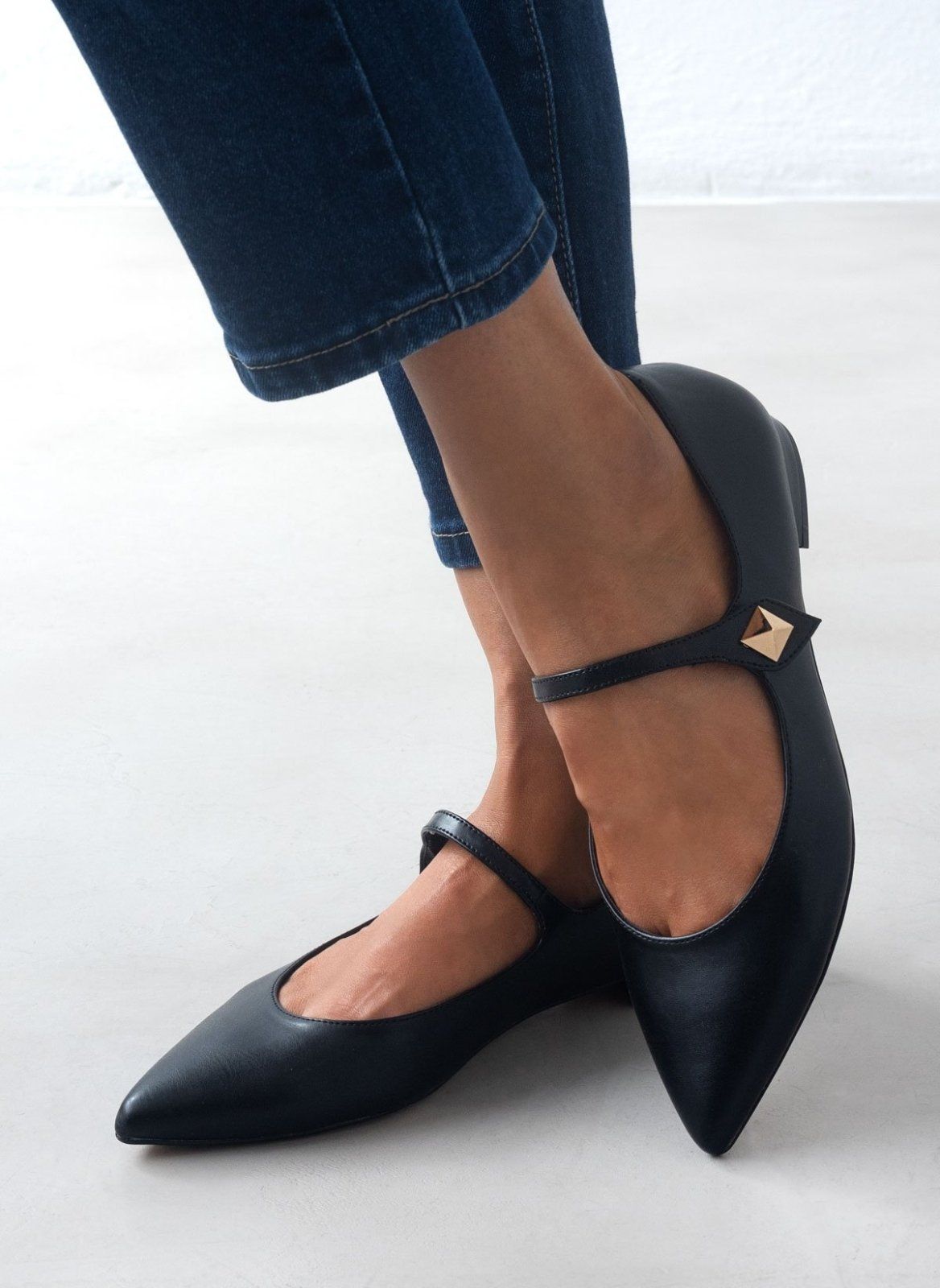 Μπαλαρίνες μυτερές Mary Janes TFP - Μαύρο - thefashionproject.gr - TFP