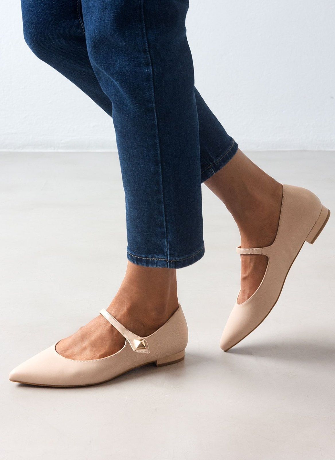 Μπαλαρίνες μυτερές Mary Janes TFP - Nude - thefashionproject.gr - TFP