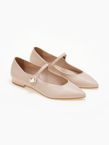 Μπαλαρίνες μυτερές Mary Janes TFP - Nude - thefashionproject.gr - TFP