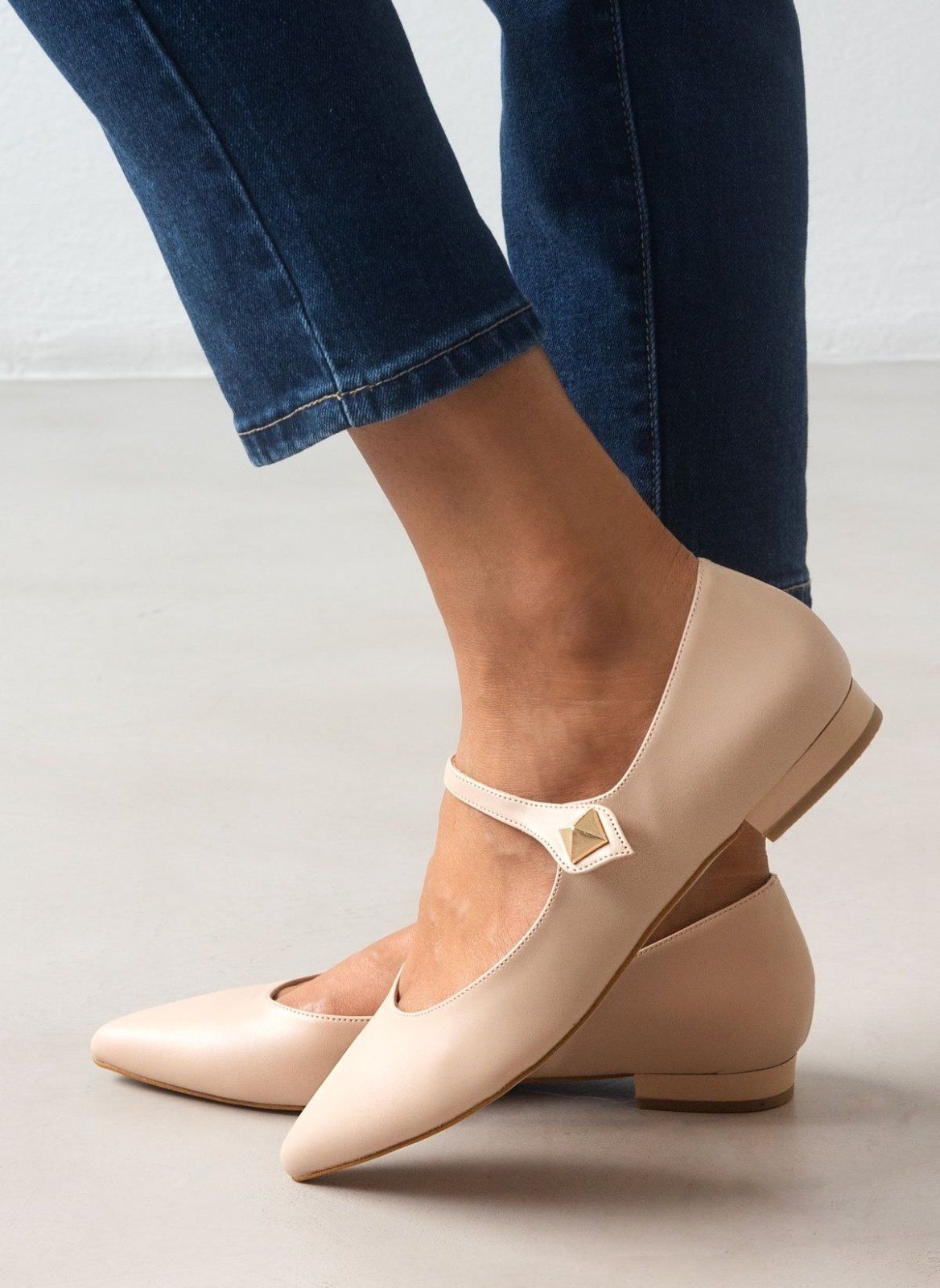 Μπαλαρίνες μυτερές Mary Janes TFP - Nude - thefashionproject.gr - TFP