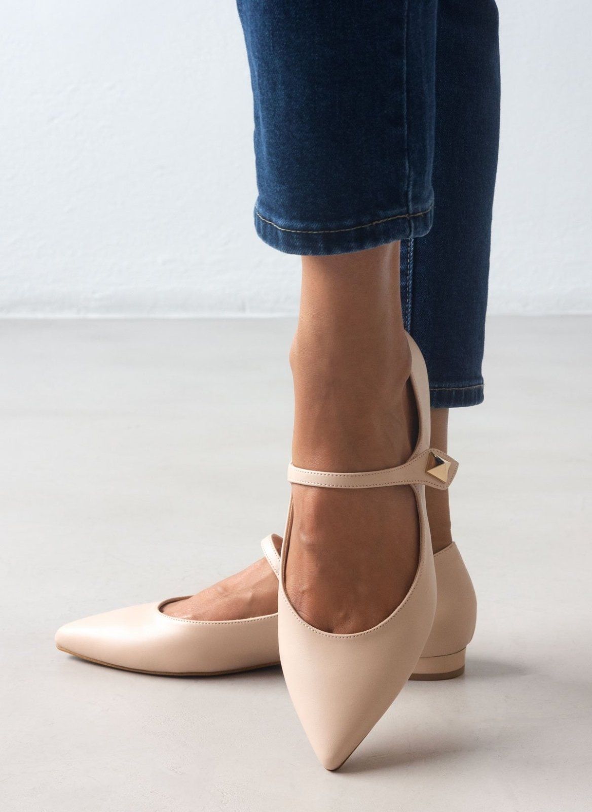 Μπαλαρίνες μυτερές Mary Janes TFP - Nude - thefashionproject.gr - TFP