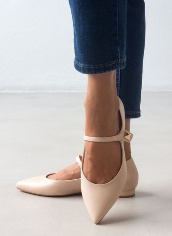 Μπαλαρίνες μυτερές Mary Janes TFP - Nude - thefashionproject.gr - TFP
