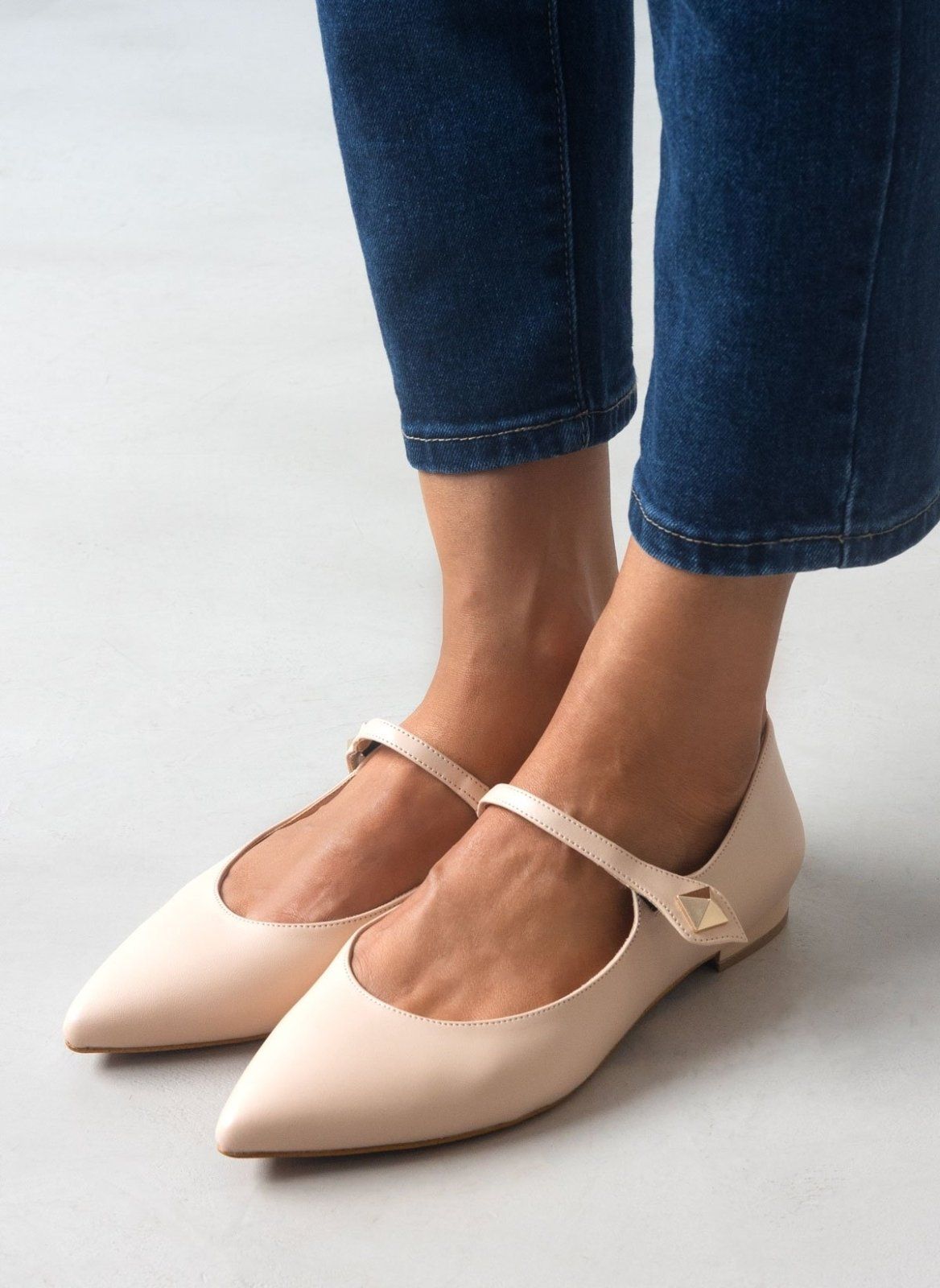 Μπαλαρίνες μυτερές Mary Janes TFP - Nude - thefashionproject.gr - TFP