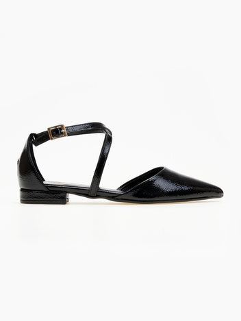 Μπαλαρίνες μυτερές με crossover λουράκια TFP - Μαύρο - thefashionproject.gr - TFP