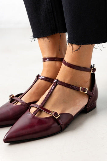 Μπαλαρίνες μυτερές με μπαρέτα Tfp - Burgundy - thefashionproject.gr - TFP
