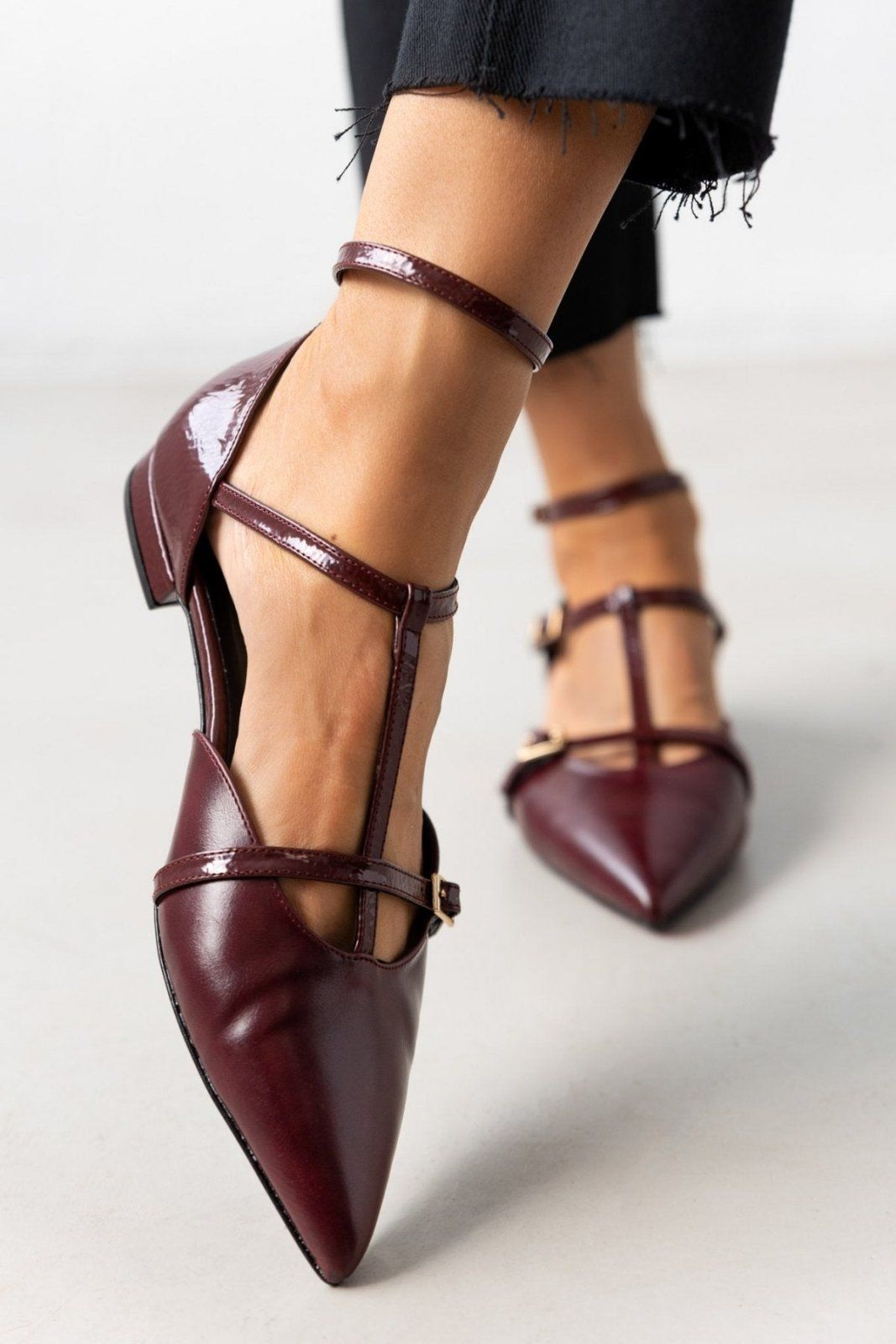 Μπαλαρίνες μυτερές με μπαρέτα Tfp - Burgundy - thefashionproject.gr - TFP