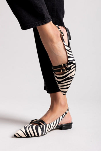 Μπαλαρίνες μυτερές με print TFP - Μπεζ/Μαύρο - thefashionproject.gr - TFP