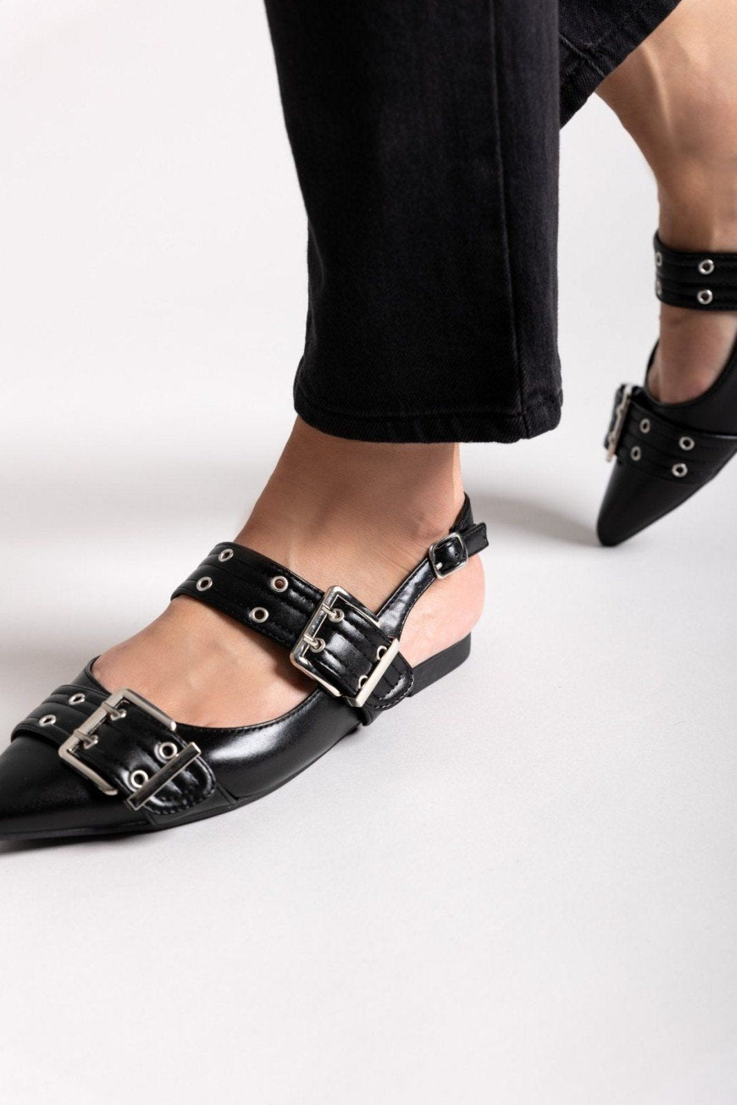 Μπαλαρίνες μυτερές με τοκάδες - Μαύρο - thefashionproject.gr - Ideal shoes