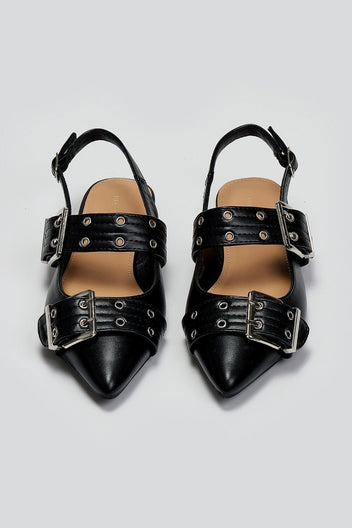 Μπαλαρίνες μυτερές με τοκάδες - Μαύρο - thefashionproject.gr - Ideal shoes