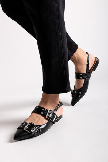 Μπαλαρίνες μυτερές με τοκάδες - Μαύρο - thefashionproject.gr - Ideal shoes