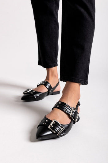 Μπαλαρίνες μυτερές με τοκάδες - Μαύρο - thefashionproject.gr - Ideal shoes