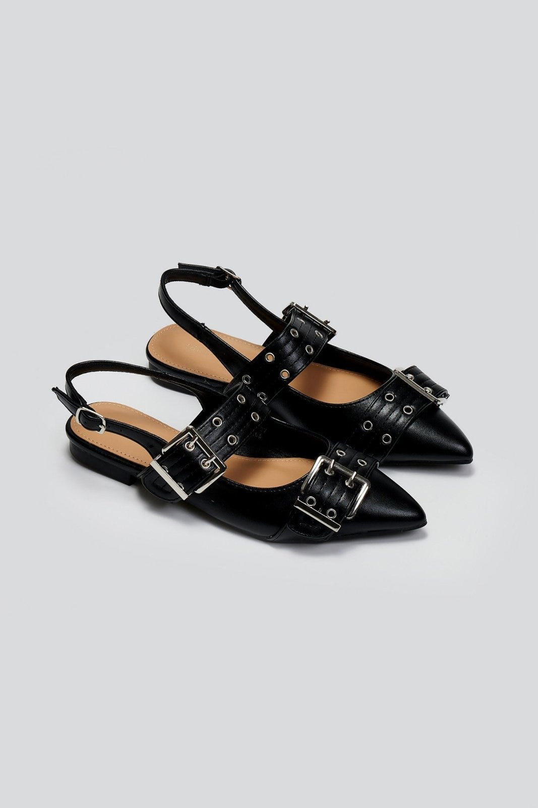 Μπαλαρίνες μυτερές με τοκάδες - Μαύρο - thefashionproject.gr - Ideal shoes