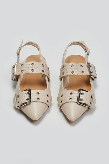 Μπαλαρίνες μυτερές με τοκάδες - Μπεζ - thefashionproject.gr - Ideal shoes