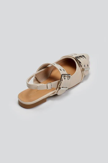 Μπαλαρίνες μυτερές με τοκάδες - Μπεζ - thefashionproject.gr - Ideal shoes