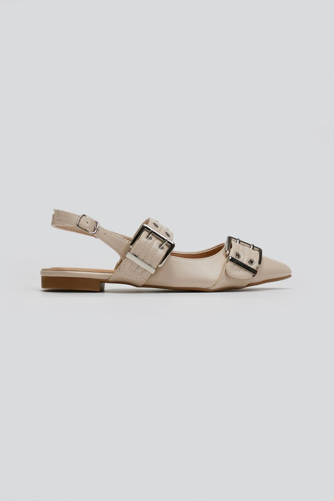 Μπαλαρίνες μυτερές με τοκάδες - Μπεζ - thefashionproject.gr - Ideal shoes