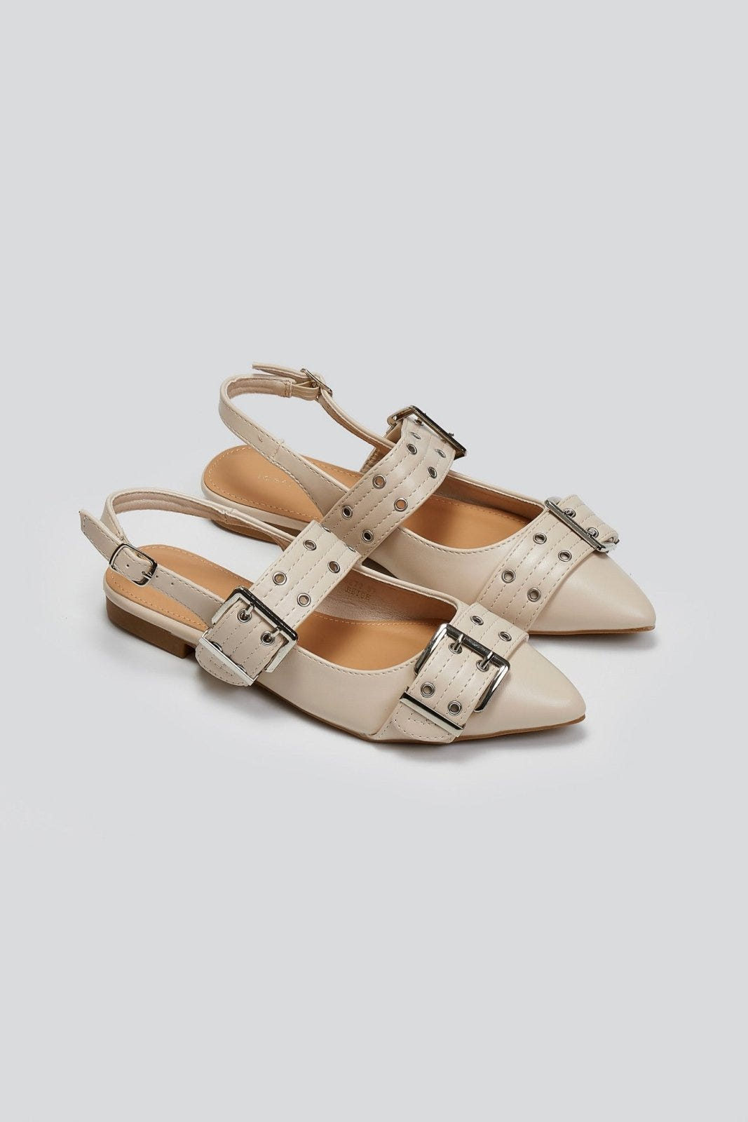 Μπαλαρίνες μυτερές με τοκάδες - Μπεζ - thefashionproject.gr - Ideal shoes