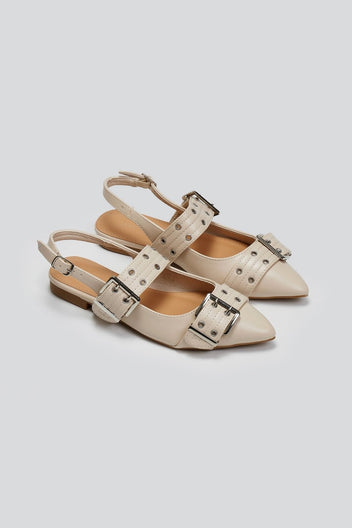 Μπαλαρίνες μυτερές με τοκάδες - Μπεζ - thefashionproject.gr - Ideal shoes