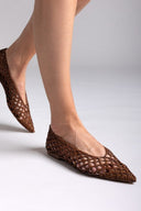 Μπαλαρίνες μυτερές πλεκτές CORINA - Καφέ - thefashionproject.gr - CORINA