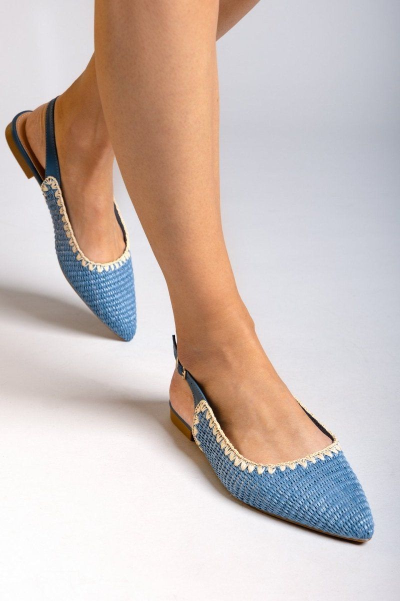 Μπαλαρίνες μυτερές slingback από ψάθα ERYNN - Γαλάζιο - thefashionproject.gr - ERYNN