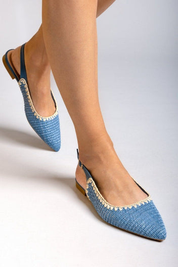 Μπαλαρίνες μυτερές slingback από ψάθα ERYNN - Γαλάζιο - thefashionproject.gr - ERYNN