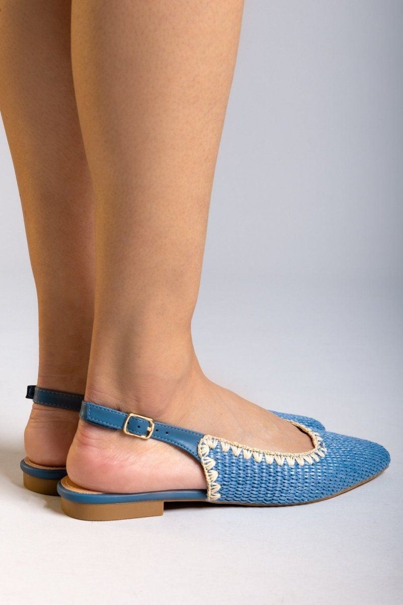 Μπαλαρίνες μυτερές slingback από ψάθα ERYNN - Γαλάζιο - thefashionproject.gr - ERYNN