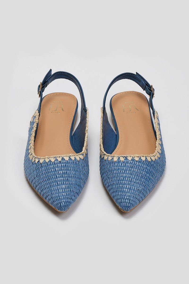 Μπαλαρίνες μυτερές slingback από ψάθα ERYNN - Γαλάζιο - thefashionproject.gr - ERYNN