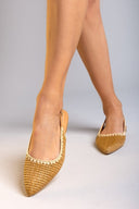 Μπαλαρίνες μυτερές slingback από ψάθα ERYNN - Κάμελ - thefashionproject.gr - ERYNN