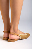 Μπαλαρίνες μυτερές slingback από ψάθα ERYNN - Κάμελ - thefashionproject.gr - ERYNN