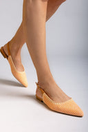 Μπαλαρίνες μυτερές slingback από ψάθα ERYNN - Ροδακινί - thefashionproject.gr - ERYNN