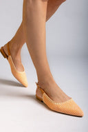 Μπαλαρίνες μυτερές slingback από ψάθα ERYNN - Ροδακινί - thefashionproject.gr - ERYNN