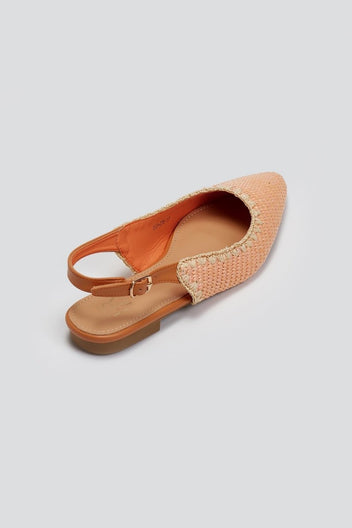Μπαλαρίνες μυτερές slingback από ψάθα ERYNN - Ροδακινί - thefashionproject.gr - ERYNN