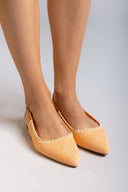 Μπαλαρίνες μυτερές slingback από ψάθα ERYNN - Ροδακινί - thefashionproject.gr - ERYNN