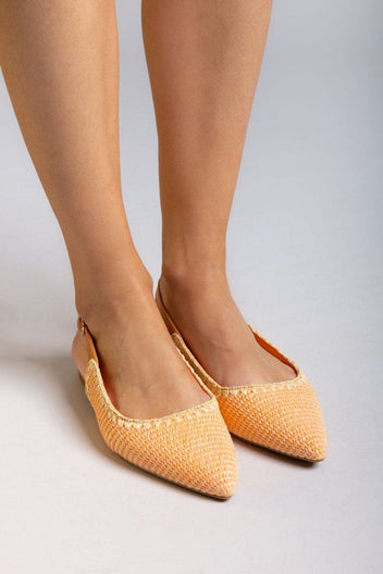 Μπαλαρίνες μυτερές slingback από ψάθα ERYNN - Ροδακινί - thefashionproject.gr - ERYNN