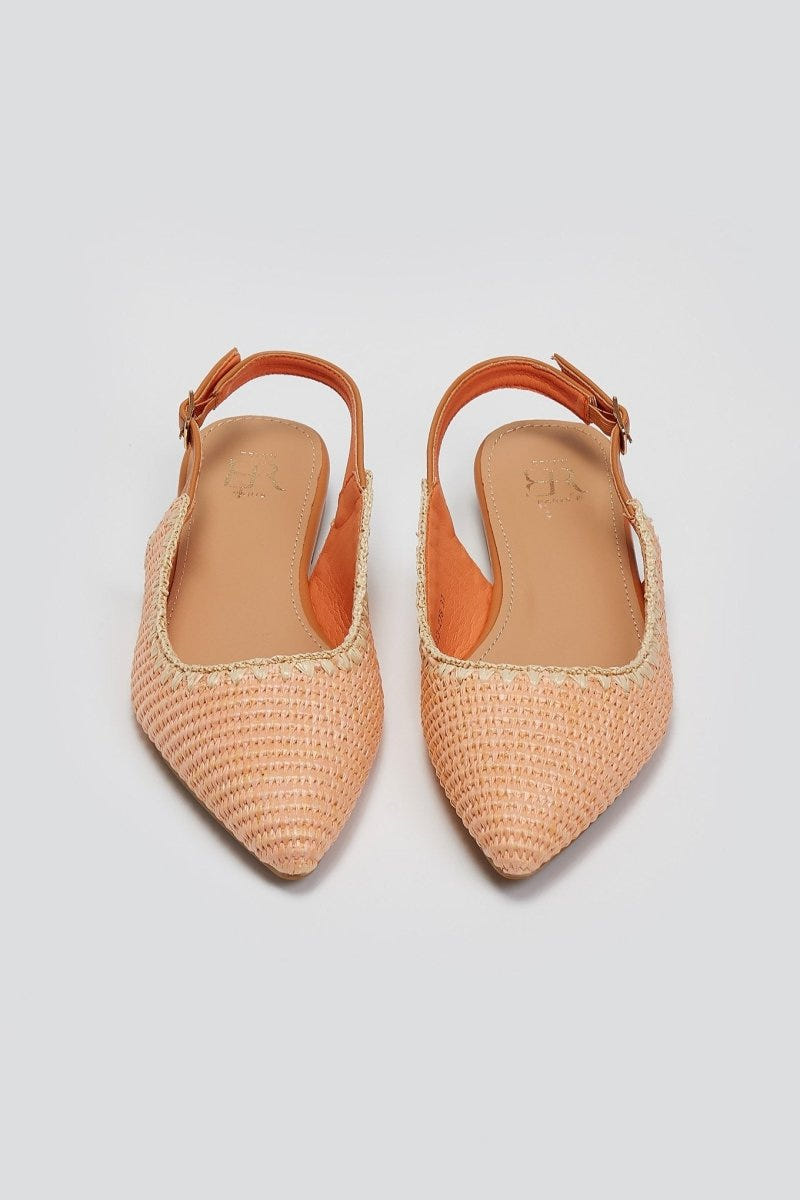 Μπαλαρίνες μυτερές slingback από ψάθα ERYNN - Ροδακινί - thefashionproject.gr - ERYNN