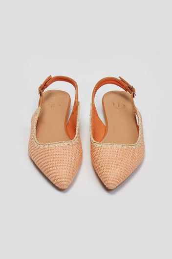 Μπαλαρίνες μυτερές slingback από ψάθα ERYNN - Ροδακινί - thefashionproject.gr - ERYNN