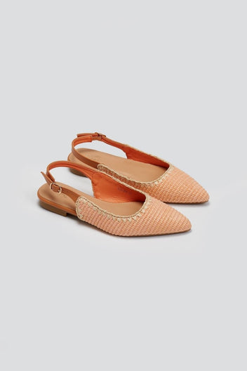 Μπαλαρίνες μυτερές slingback από ψάθα ERYNN - Ροδακινί - thefashionproject.gr - ERYNN