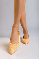 Μπαλαρίνες μυτερές slingback από ψάθα ERYNN - Ροδακινί - thefashionproject.gr - ERYNN