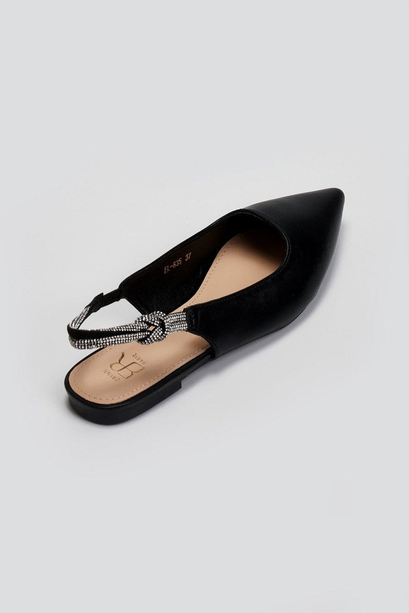 Μπαλαρίνες μυτερές slingback με στρας ERYNN - Μαύρο - thefashionproject.gr - ERYNN