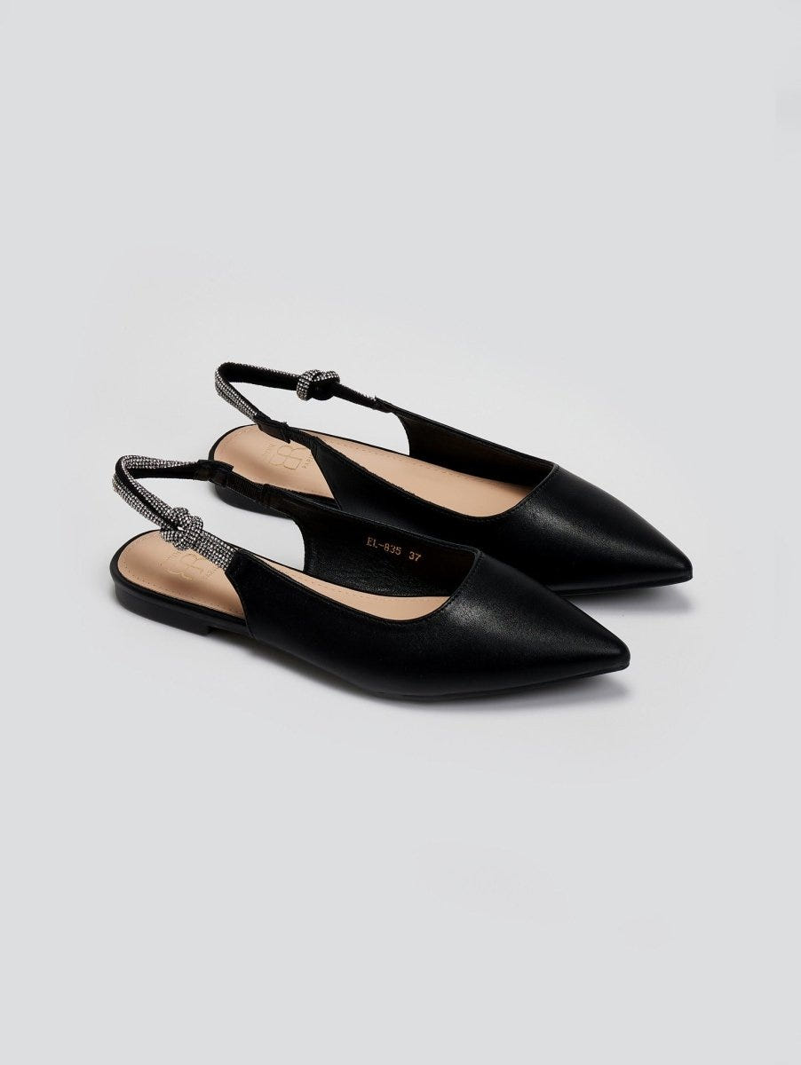 Μπαλαρίνες μυτερές slingback με στρας ERYNN - Μαύρο - thefashionproject.gr - ERYNN