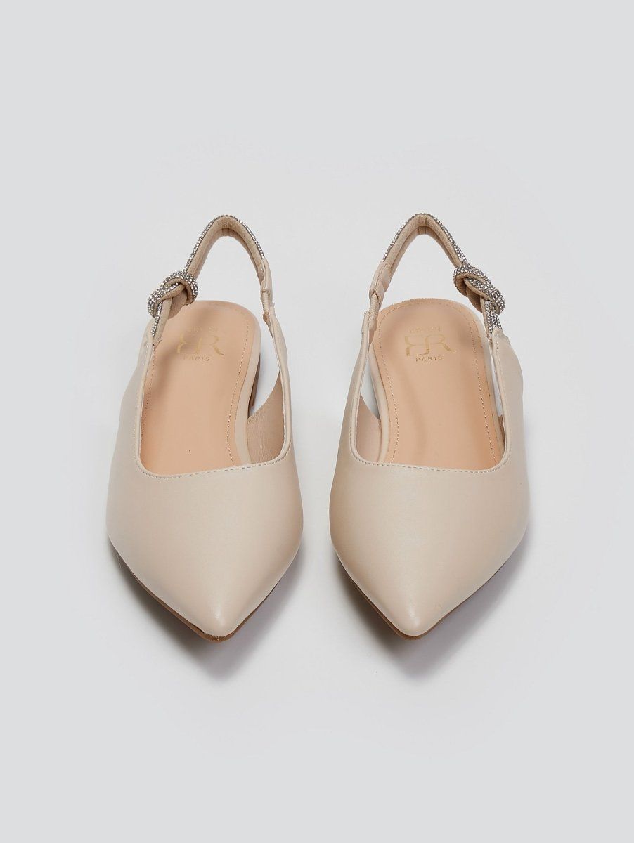 Μπαλαρίνες μυτερές slingback με στρας ERYNN - Μπεζ - thefashionproject.gr - ERYNN