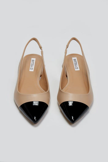 Μπαλαρίνες μυτερές slingback - Μπεζ/Μαύρο - thefashionproject.gr - BOTEGGA 22